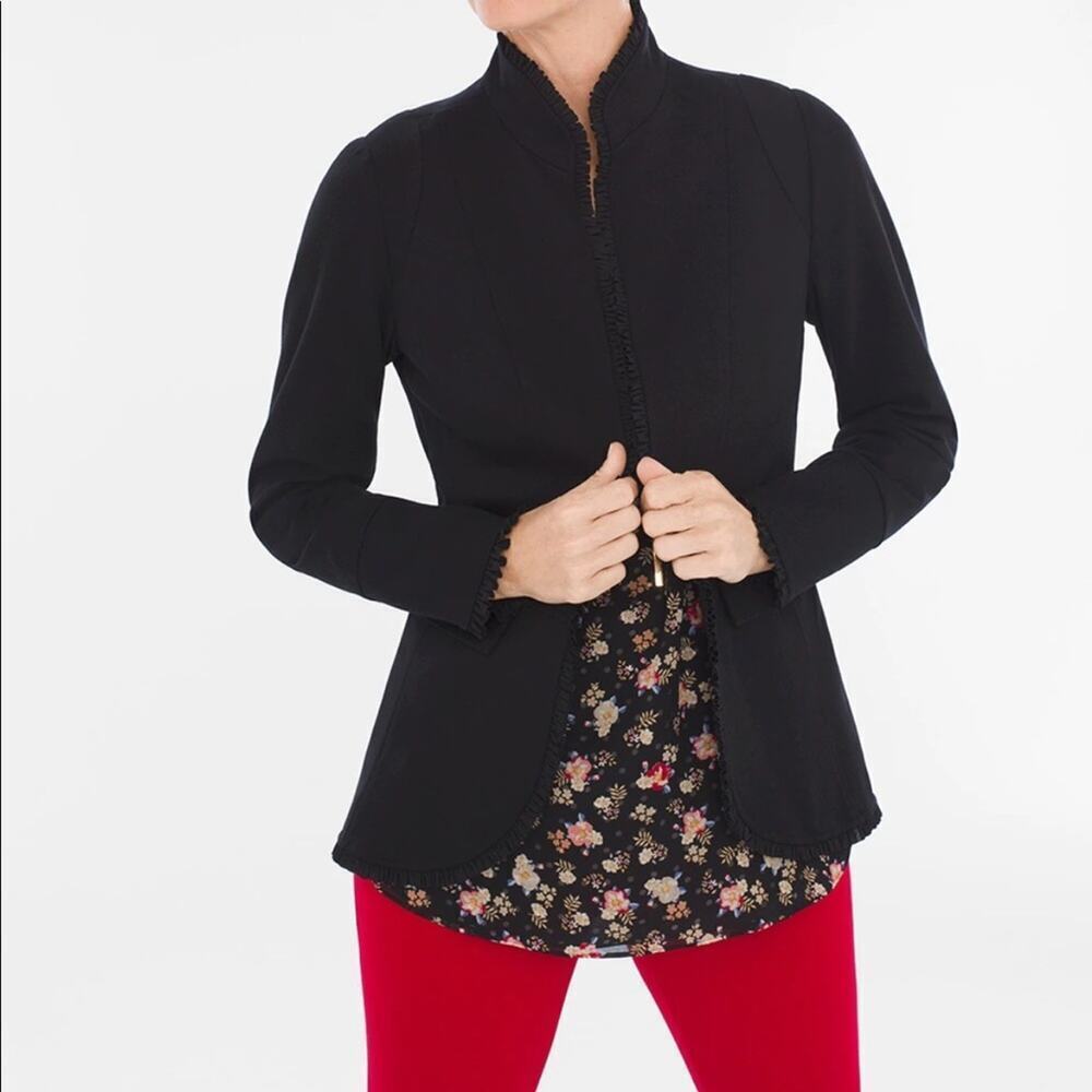 Chico’s ruffled trim ponte black blazer  casual or dressy